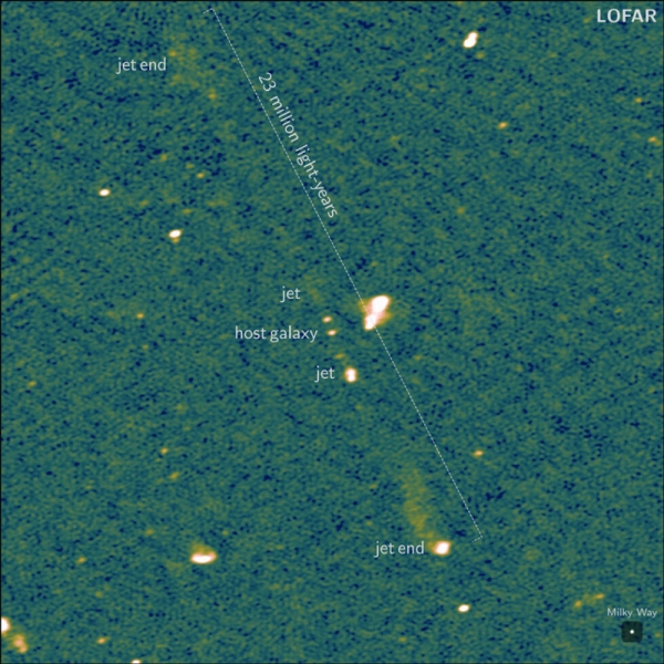 Обнаружены крупнейшие в истории наблюдений джеты от чёрных дыр — они в 140 раз больше нашей галактики